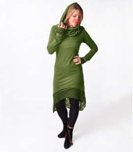 HOODIE DRESS LACE ARMY GREEN